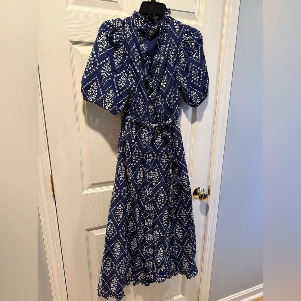 River Island Navy Blue Embroidered Midi Wrap Dress - Picture 5 of 7